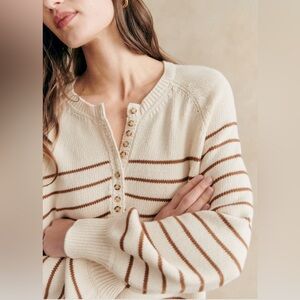 Sezane Leontine Sweater Jumper Ecru Camel Brown Striped